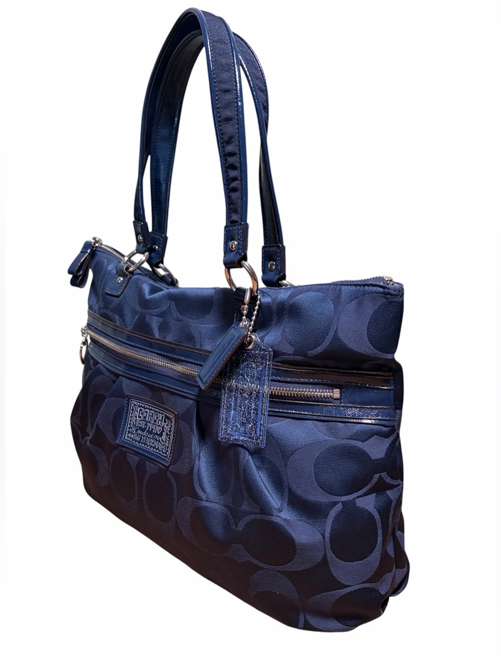 Coach Poppy Daisy Signature Large Navy Tote Bag EUC - Picture 3 of 10